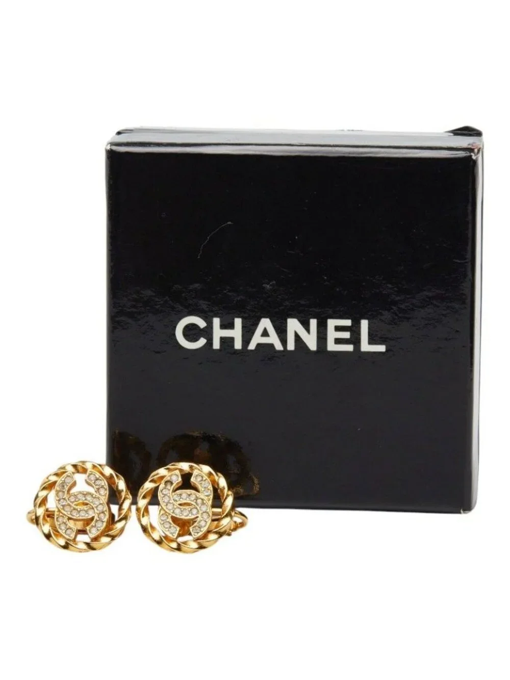 Chanel CC Logo Earrings Gold Plated Rhinestone